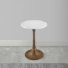 Tyler 20.5 Inch Accent Side Table, Round White Marble Top, Antique Brass Hammered Pedestal Base By The Urban Port