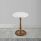 Tyler 20.5 Inch Accent Side Table, Round White Marble Top, Antique Brass Hammered Pedestal Base By The Urban Port