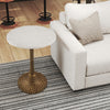 Tyler 20.5 Inch Accent Side Table, Round White Marble Top, Antique Brass Hammered Pedestal Base By The Urban Port