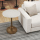 Tyler 20.5 Inch Accent Side Table, Round White Marble Top, Antique Brass Hammered Pedestal Base By The Urban Port