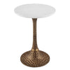 Tyler 20.5 Inch Accent Side Table, Round White Marble Top, Antique Brass Hammered Pedestal Base By The Urban Port