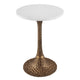 Tyler 20.5 Inch Accent Side Table, Round White Marble Top, Antique Brass Hammered Pedestal Base By The Urban Port