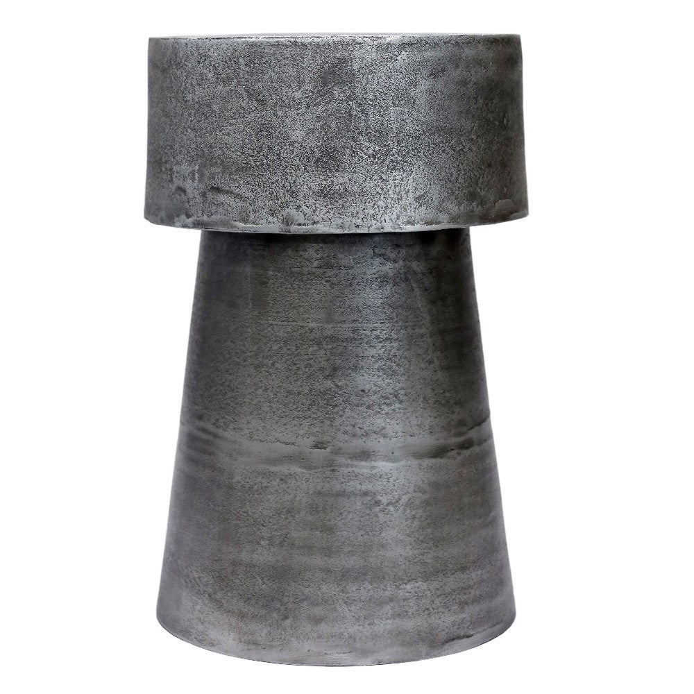 Vintage 23.6 Inch Accent Side Table Round Top Antique Silver Cast Aluminum Drum Base By The Urban Port UPT-315641