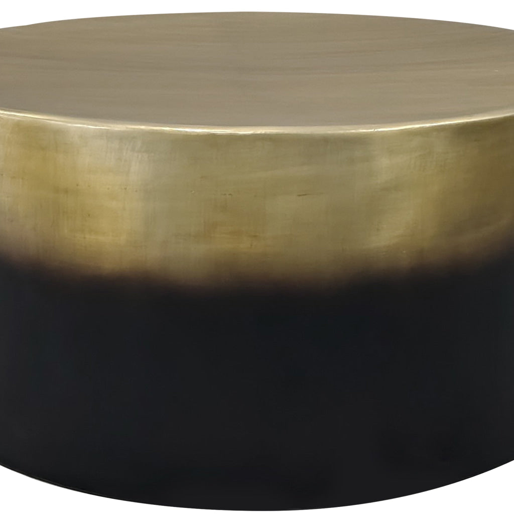 Dyan Coffee Table 34.5 Inch Round Drum Shape Black Gold Antique Brass Ombre By The Urban Port UPT-315642