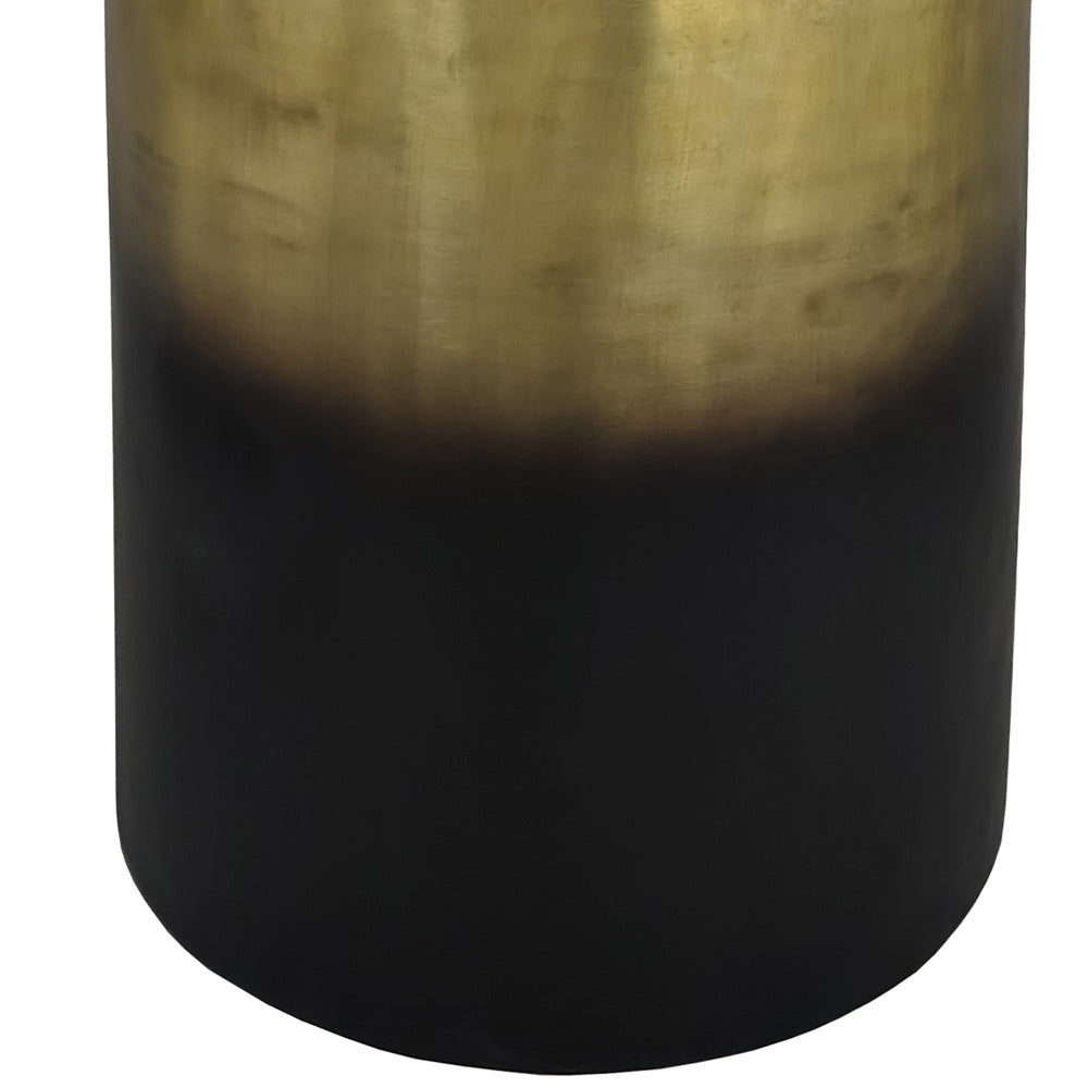 Dyan 20 Inch Side End Table Round Drum Shape Black Gold Antique Brass Ombre By The Urban Port UPT-315643
