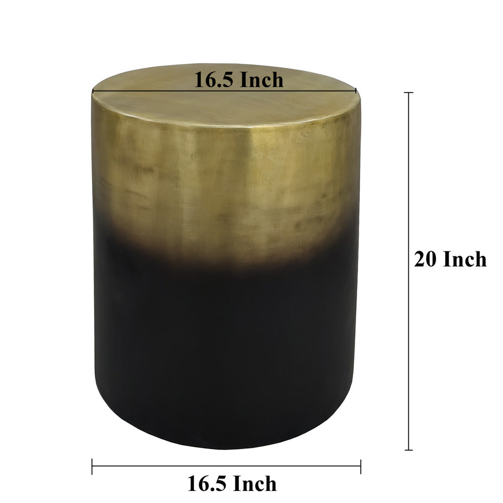 Dyan 20 Inch Side End Table Round Drum Shape Black Gold Antique Brass Ombre By The Urban Port UPT-315643