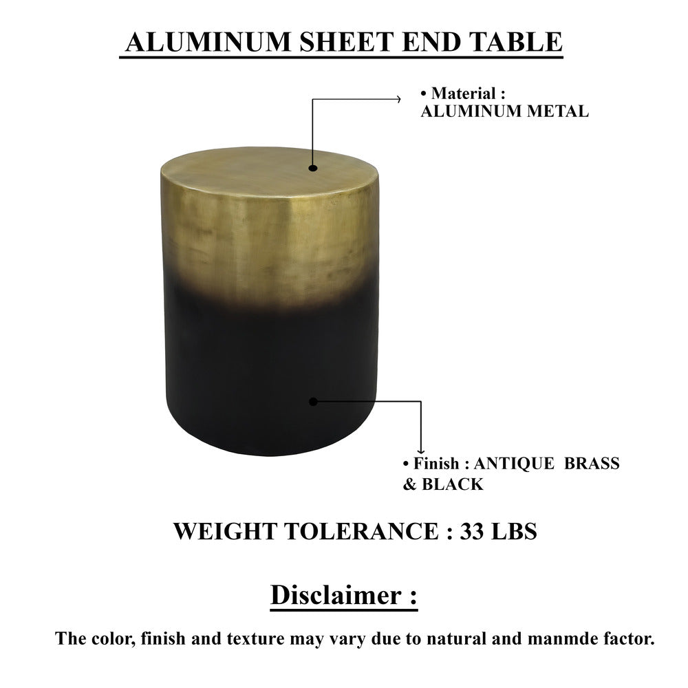 Dyan 20 Inch Side End Table Round Drum Shape Black Gold Antique Brass Ombre By The Urban Port UPT-315643