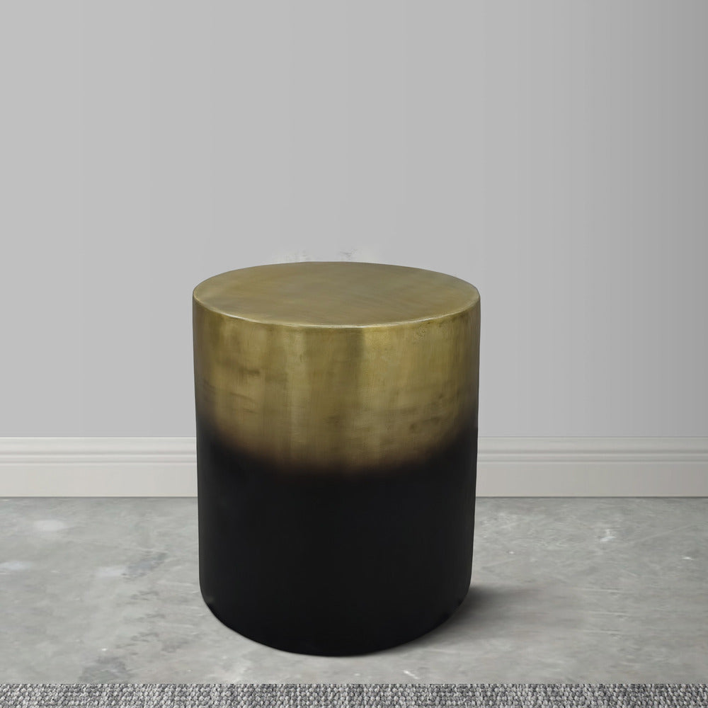 Dyan 20 Inch Side End Table Round Drum Shape Black Gold Antique Brass Ombre By The Urban Port UPT-315643