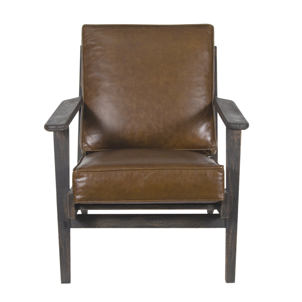 Amber Accent Chair Handcrafted Slatted Mango Wood Brown Buffalo Leather Cushions Angled Legs - The Urban Port UPT-315762