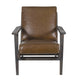 Amber Accent Chair Handcrafted Slatted Mango Wood Brown Buffalo Leather Cushions Angled Legs - The Urban Port UPT-315762