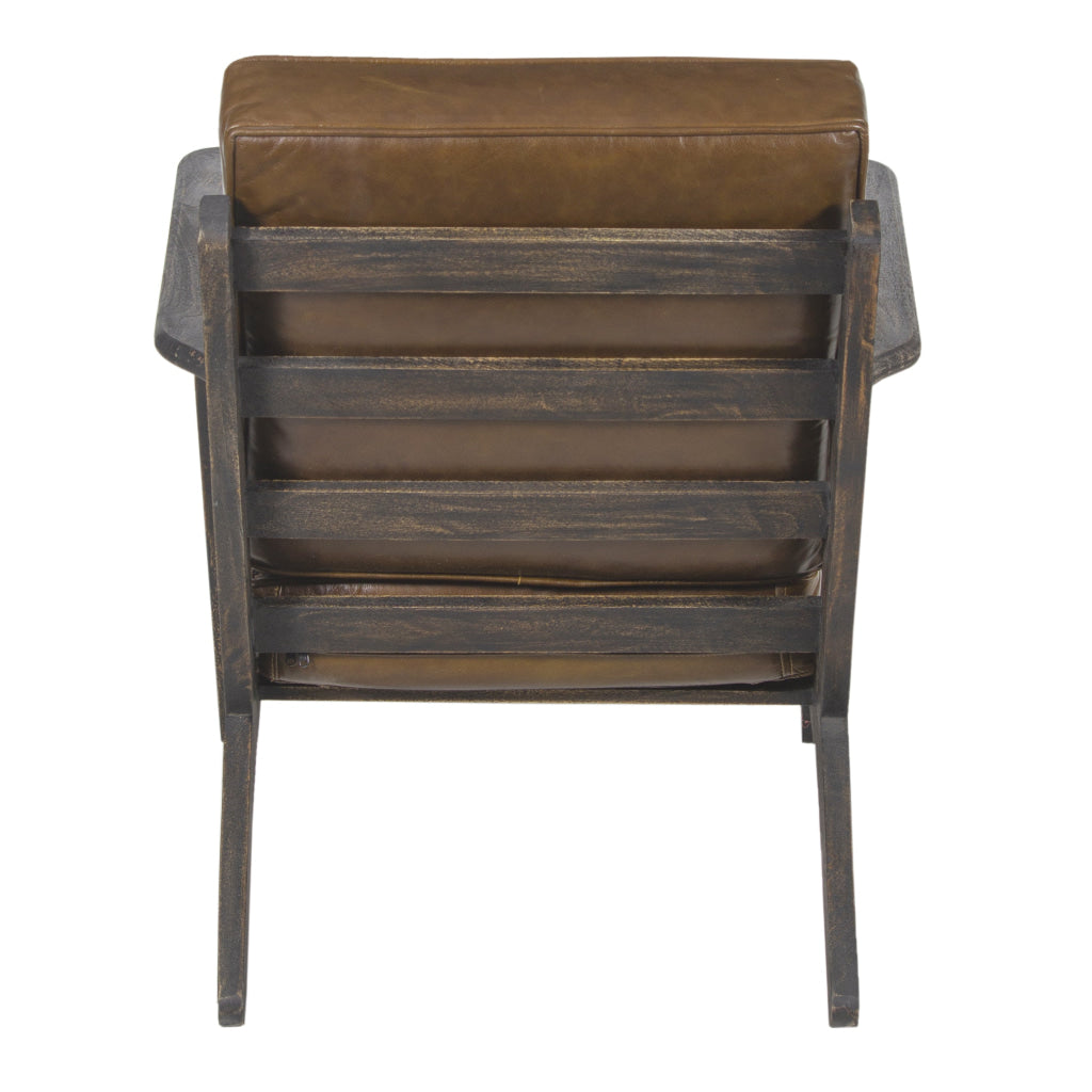 Amber Accent Chair Handcrafted Slatted Mango Wood Brown Buffalo Leather Cushions Angled Legs - The Urban Port UPT-315762