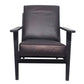 Amber Accent Chair Handcrafted Slatted Mango Wood Black Buffalo Leather Cushions Angled Legs - The Urban Port UPT-315763