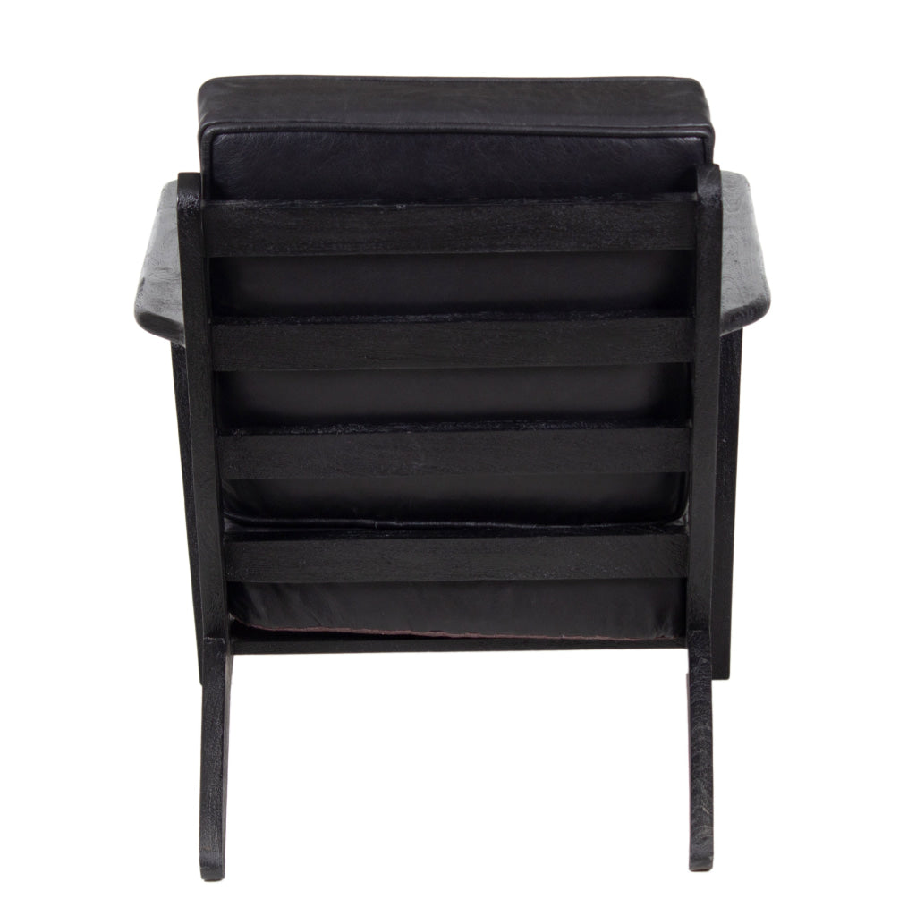 Amber Accent Chair Handcrafted Slatted Mango Wood Black Buffalo Leather Cushions Angled Legs - The Urban Port UPT-315763