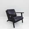 Amber Accent Chair Handcrafted Slatted Mango Wood Black Buffalo Leather Cushions Angled Legs - The Urban Port UPT-315763