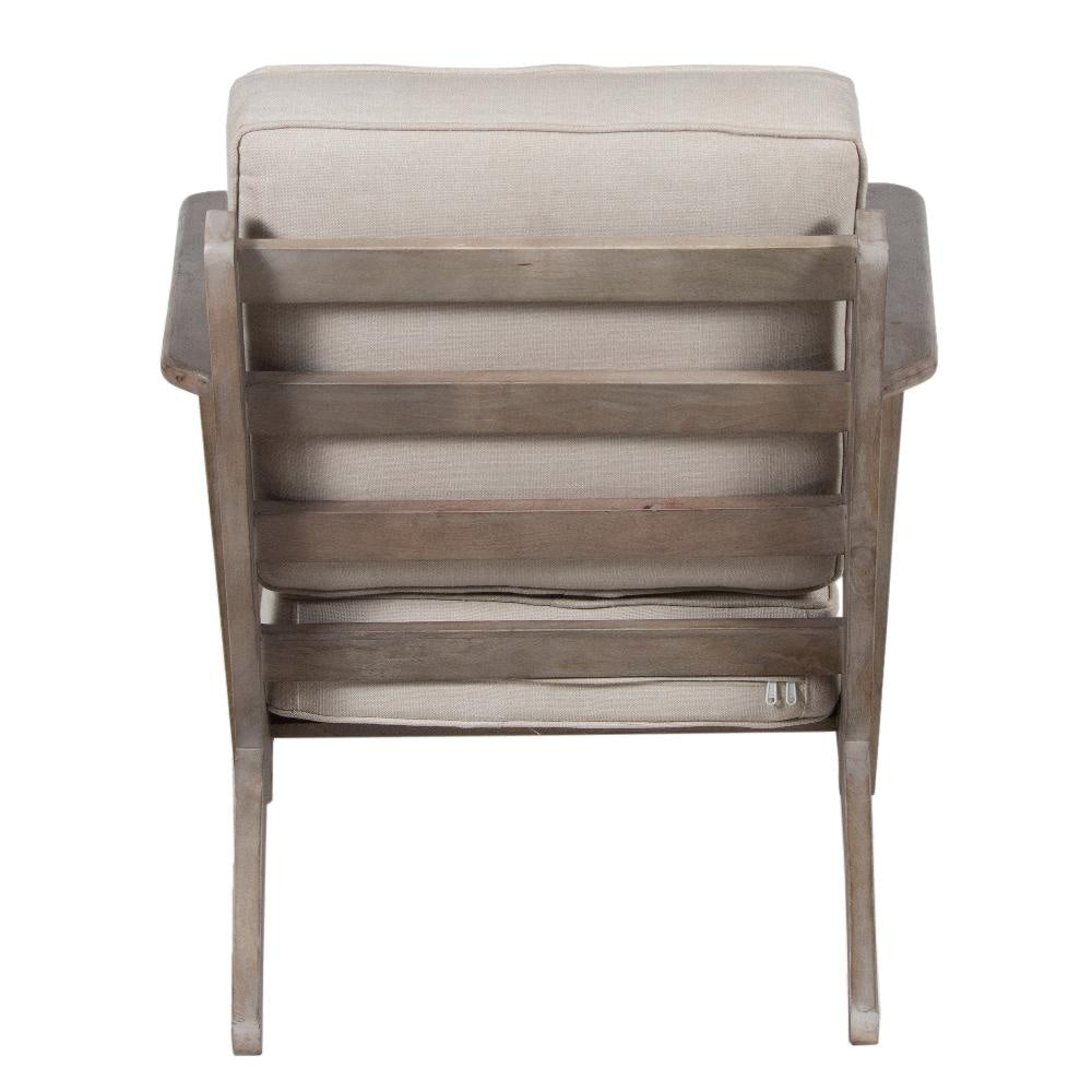 Amber Accent Chair Handcrafted Washed Ash Gray Mango Wood Beige Fabric Cushions Angled Legs UPT-315764