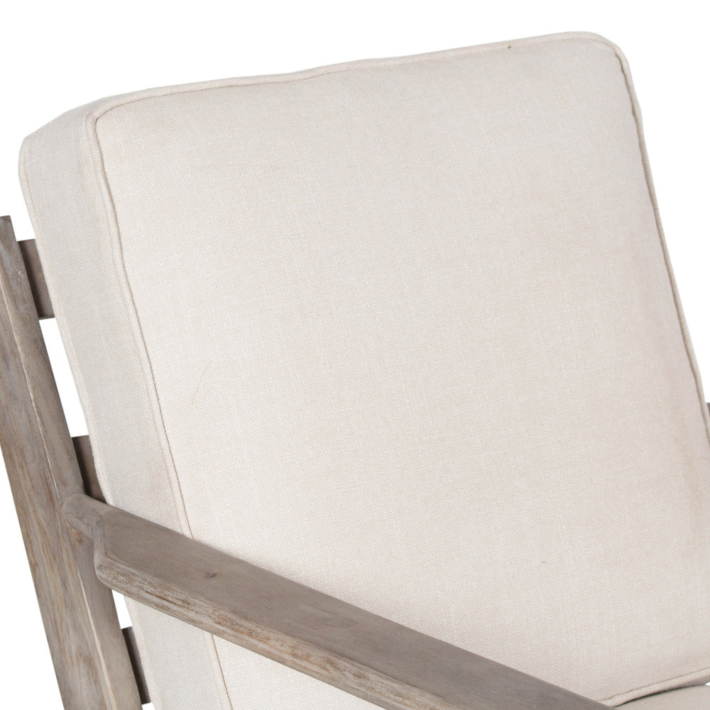 Amber Accent Chair Handcrafted Washed Ash Gray Mango Wood Beige Fabric Cushions Angled Legs UPT-315764