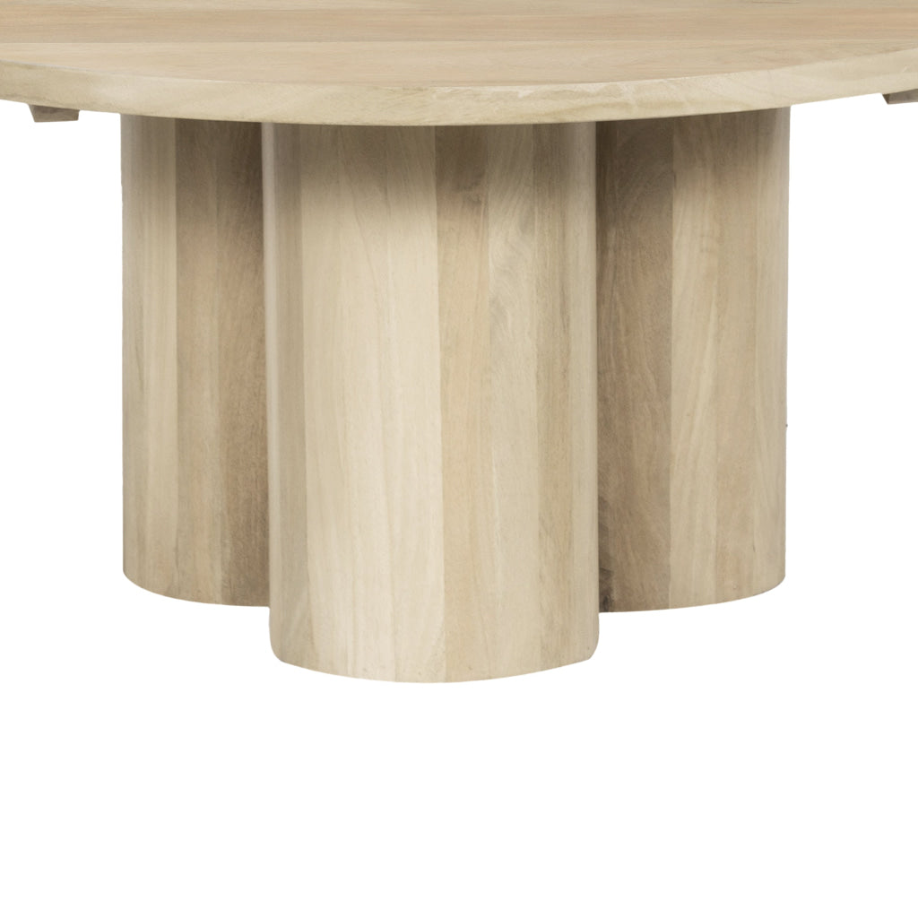 Hazel Coffee Table with 3 Pillar Legs 35.5 Inch Round Top Natural Brown Mango Wood UPT-315765