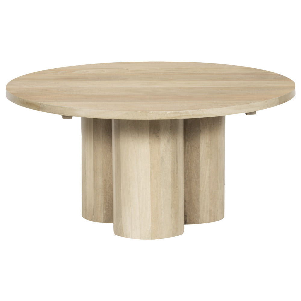 Hazel Coffee Table with 3 Pillar Legs 35.5 Inch Round Top Natural Brown Mango Wood By The Urban Port UPT-315765