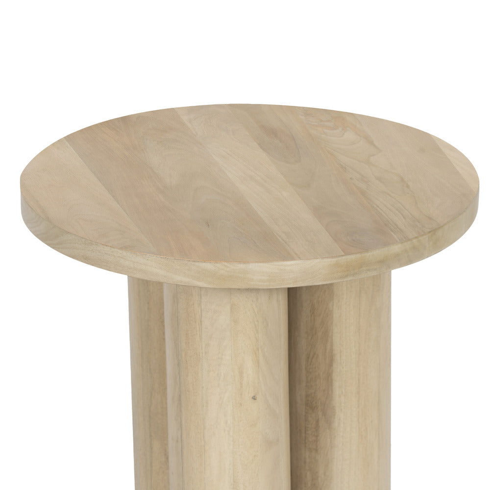 Hazel Side Table with 3 Pillar Legs Handcrafted Natural Brown Mango Wood 17.7 Inch Round Top By The Urban Port