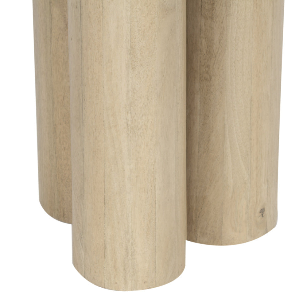 Hazel Side Table with 3 Pillar Legs Handcrafted Natural Brown Mango Wood 17.7 Inch Round Top By The Urban Port