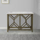 Agas Sofa Console Table 41 Inch White Genuine Marble Top Sandblasted Washed Ash Gray Mango Wood Geometric Frame