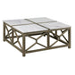 Agas Coffee Table 40 Inch Square White Genuine Marble Top Sandblasted Washed Ash Gray Mango Wood Geometric Frame UPT-315768