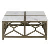 Agas Coffee Table 40 Inch Square White Genuine Marble Top Sandblasted Washed Ash Gray Mango Wood Geometric Frame UPT-315768