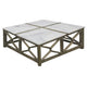 Agas Coffee Table 40 Inch Square White Genuine Marble Top Sandblasted Washed Ash Gray Mango Wood Geometric Frame UPT-315768