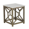 Agas Side End Table 22 Inch Square White Genuine Marble Top Sandblasted Washed Ash Gray Mango Wood Geometric Frame The Urban Port UPT-315769