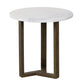 Fina Side End Table 20 Inch Round White Genuine Marble Top Natural Brown Mango Wood 3 Leg Sled Base UPT-315771