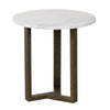 Fina Side End Table 20 Inch Round White Genuine Marble Top Natural Brown Mango Wood 3 Leg Sled Base