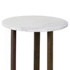 Fina Side End Table 20 Inch Round White Genuine Marble Top Natural Brown Mango Wood 3 Leg Sled Base UPT-315771