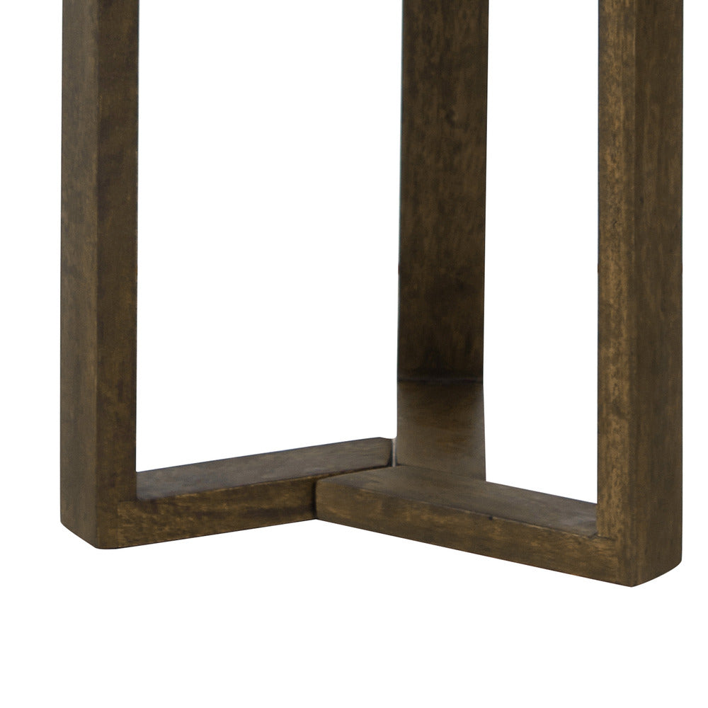 Fina Side End Table 20 Inch Round White Genuine Marble Top Natural Brown Mango Wood 3 Leg Sled Base