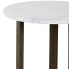 Fina Side End Table 20 Inch Round White Genuine Marble Top Natural Brown Mango Wood 3 Leg Sled Base