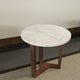 Fina Side End Table 20 Inch Round White Genuine Marble Top Natural Brown Mango Wood 3 Leg Sled Base