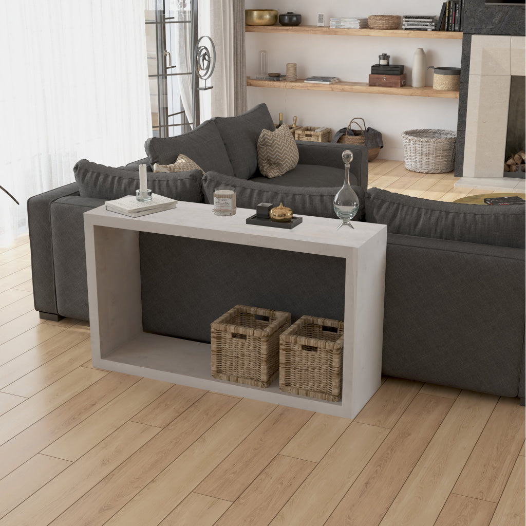 Keli 52 Inch Sofa Console Table, Mango Wood Handcrafted Open Frame, Rustic Washed White The Urban Port