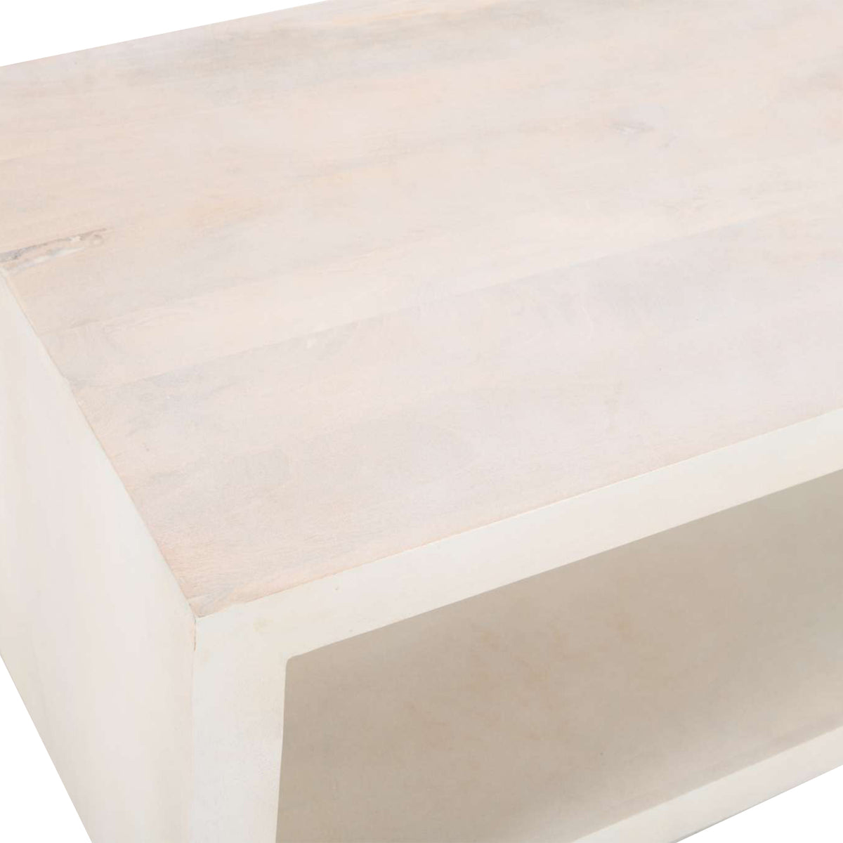 Keli Coffee Table 58 Inch Minimalist Open Frame Rustic Washed White Mango Wood by The Urban Port UPT-315990