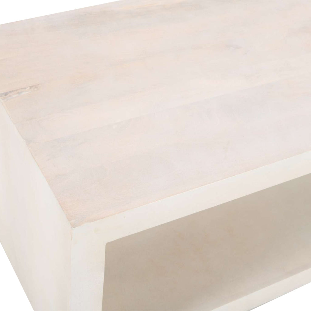 Keli Coffee Table 58 Inch Minimalist Open Frame Rustic Washed White Mango Wood by The Urban Port UPT-315990