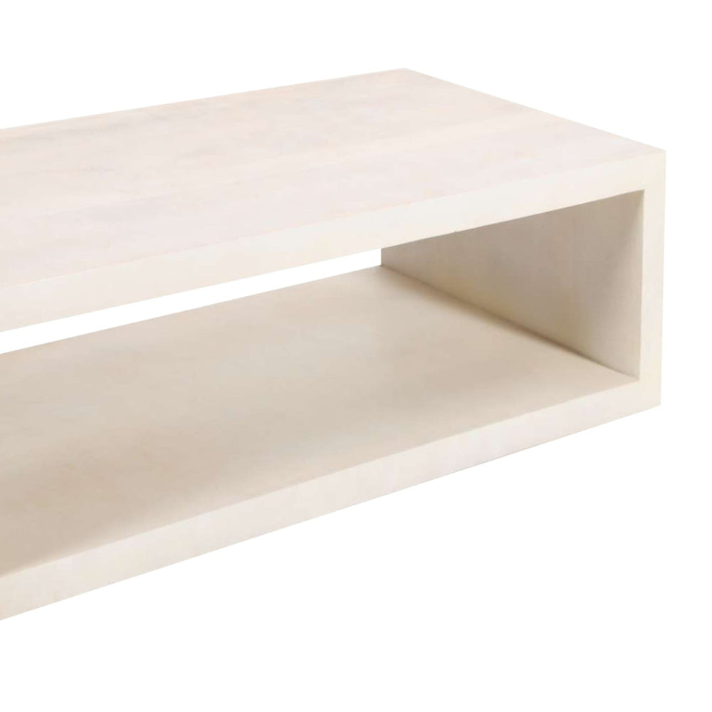 Keli Coffee Table 58 Inch Minimalist Open Frame Rustic Washed White Mango Wood by The Urban Port UPT-315990
