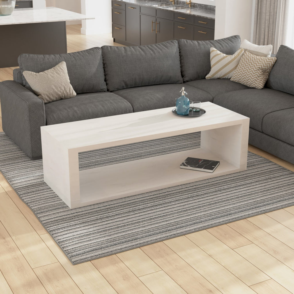 Keli Coffee Table, 58 Inch Minimalist Open Frame, Rustic Washed White Mango Wood by The Urban Port