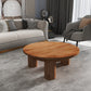 Coffee Table 38 Inch Round Top 3 Column Pillar Legs Natural Brown Mango Wood UPT-316308