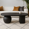 Uri 38 Inch Oval Coffee Table, Mango Wood Full and Half Spherical Leg, Sandblasted Black The Urban Port