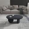 Uri 38 Inch Oval Coffee Table, Mango Wood Full and Half Spherical Leg, Sandblasted Black The Urban Port