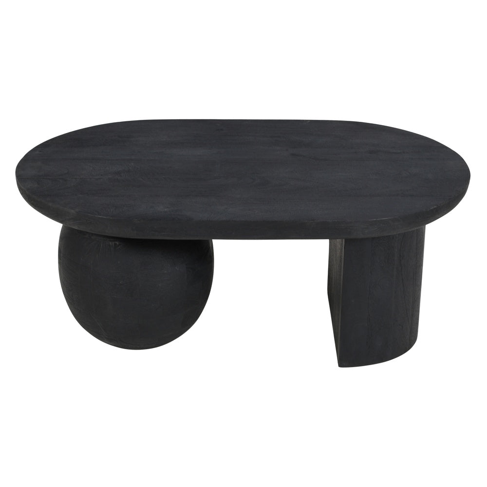 Uri 38 Inch Oval Coffee Table, Mango Wood Full and Half Spherical Leg, Sandblasted Black The Urban Port