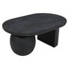 Uri 38 Inch Oval Coffee Table, Mango Wood Full and Half Spherical Leg, Sandblasted Black The Urban Port