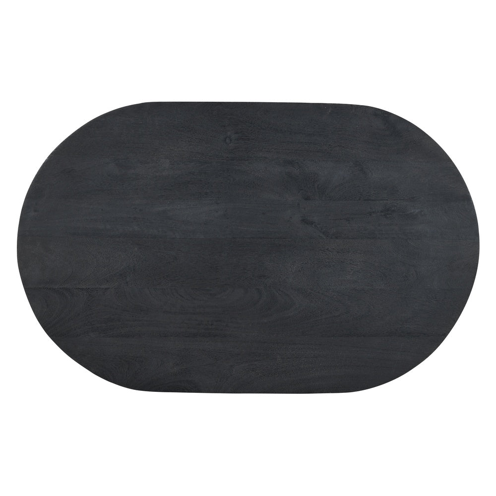 Uri 38 Inch Oval Coffee Table, Mango Wood Full and Half Spherical Leg, Sandblasted Black The Urban Port