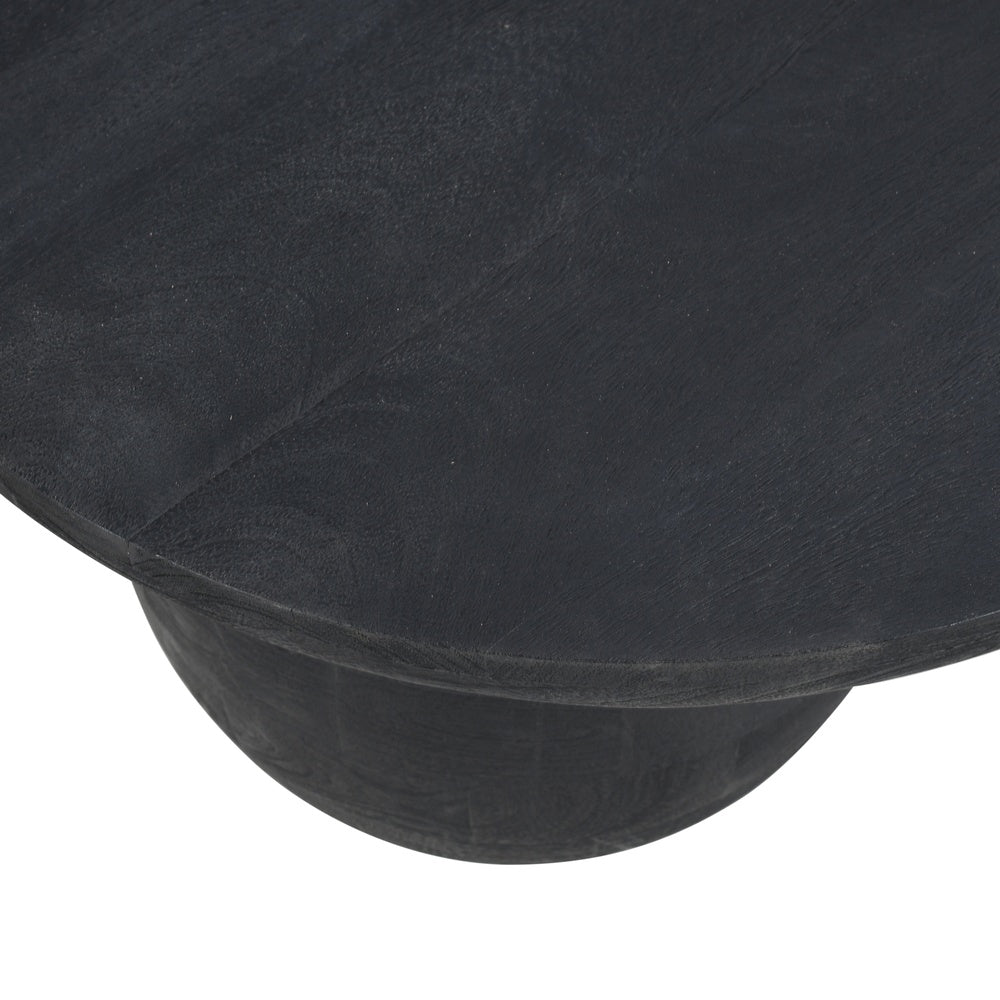 Uri 38 Inch Oval Coffee Table, Mango Wood Full and Half Spherical Leg, Sandblasted Black The Urban Port