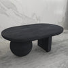 Uri 38 Inch Oval Coffee Table, Mango Wood Full and Half Spherical Leg, Sandblasted Black The Urban Port