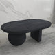 Uri 38 Inch Oval Coffee Table, Mango Wood Full and Half Spherical Leg, Sandblasted Black The Urban Port