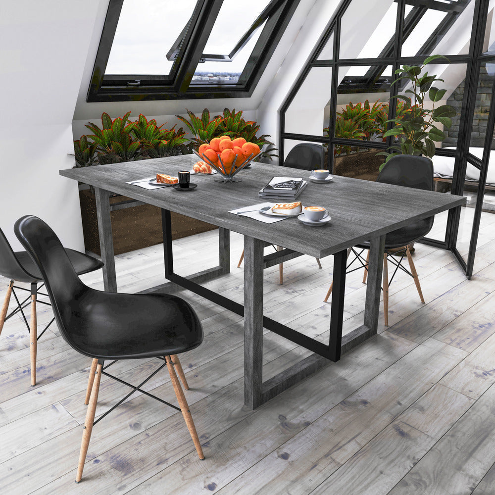 St Tropez Dining Table 72 Inch Rectangular Mango Wood Top with Iron Trestle Base 6 Seater Gray and Black The Urban Port UPT-317653